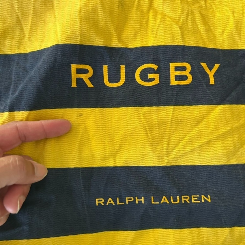 Vintage Rugby by Ralph Lauren Canvas Tote Bag Navy Yellow Stripes Logo - Picture 10 of 15